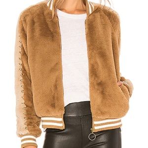 MOTHER Letterman Faux Fur Jacket